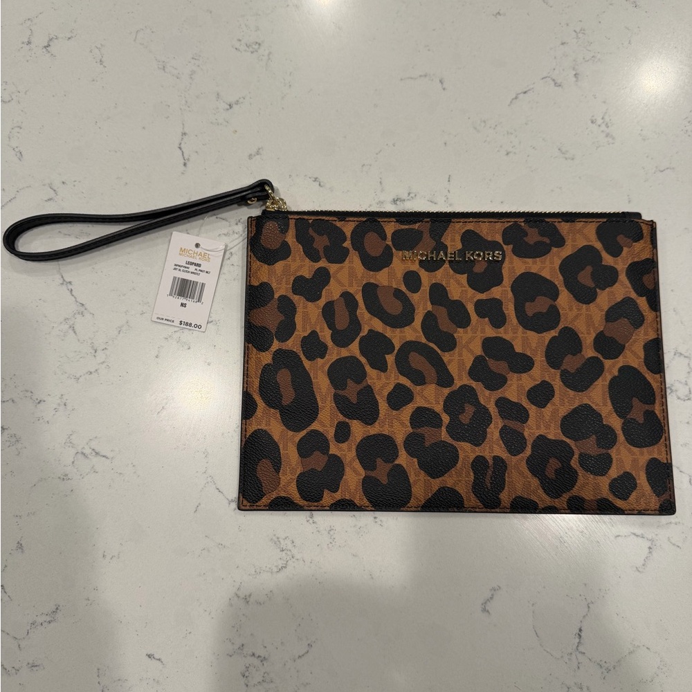Michael Kors Leopard Print Zip Wristlet - Brown & Black